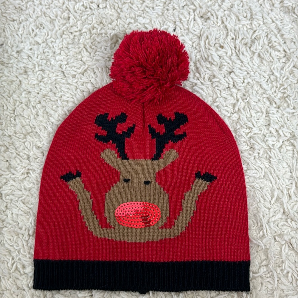 Modern Heritage Christmas Beanie One Size Unisex Kids Red Black‎ Knit Reindeer
